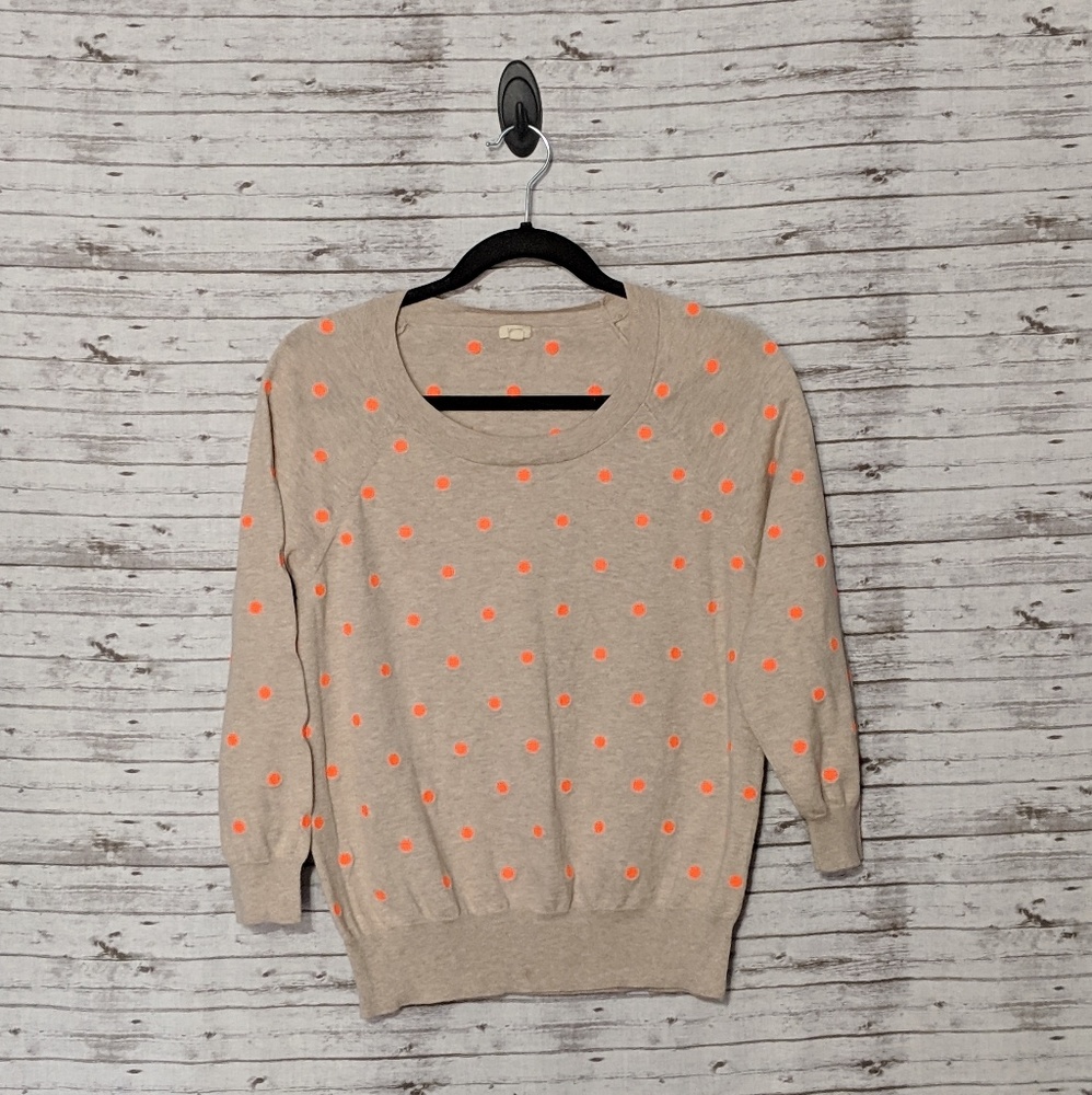 J. Crew sz:M sweater oatmeal w/orange polka dot